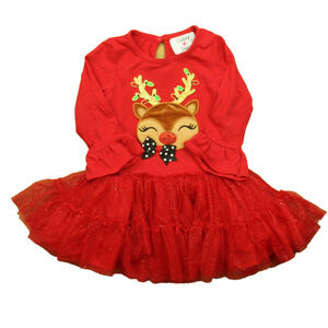 Counting Daisies Girls Red Reindeer Dress size: 2T